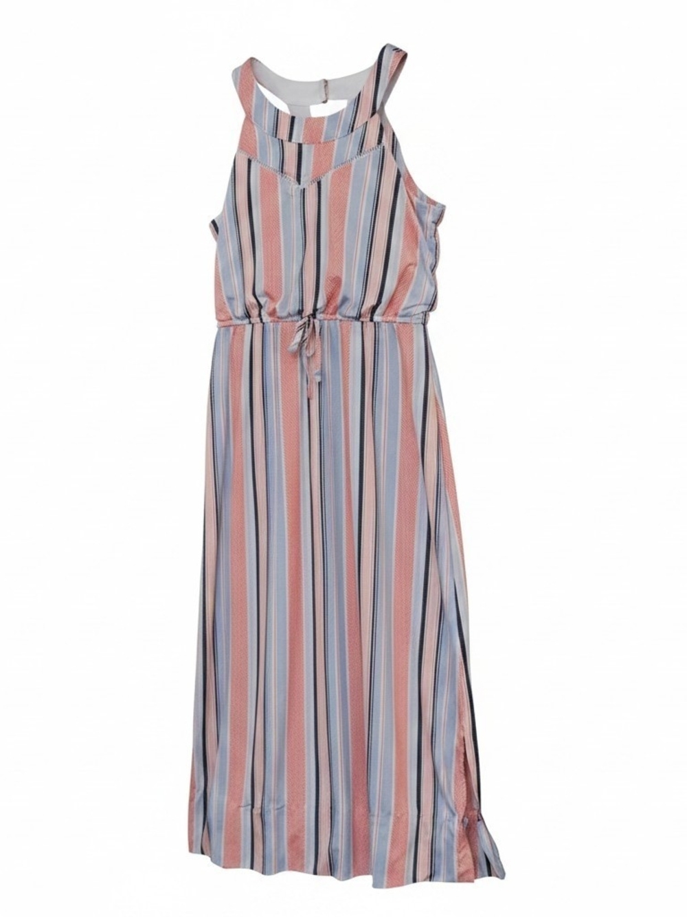 Three Hearts Striped Sleeveless Dress in Blue and Coral